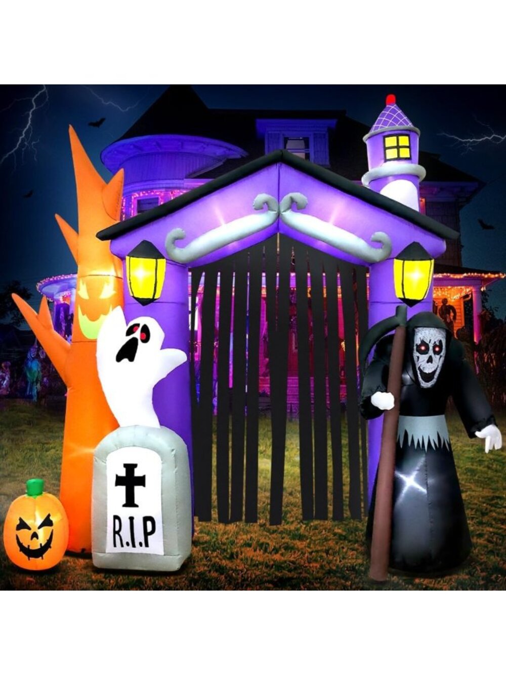 9FT Halloween Inflatable Haunted House Archway with LED Lights - Outdoor Yard